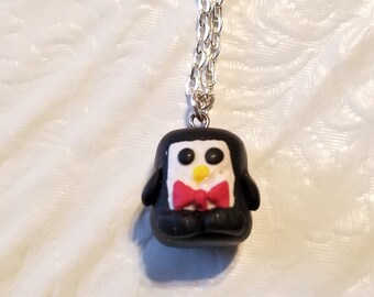 Miniature penguin polymer clay charm necklace