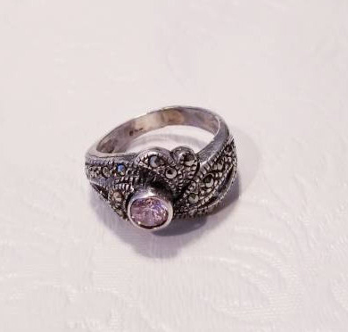 Bague Argent Sterling 925 - Pierre Rose Synthétique - Taille 67 - NEUVE