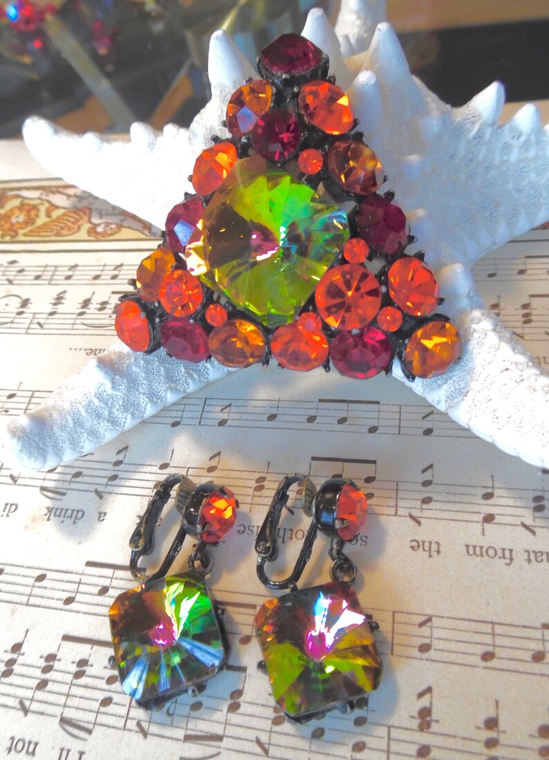 stunning vintage RIVOLI SET JAPANNED brooch pin watermelon