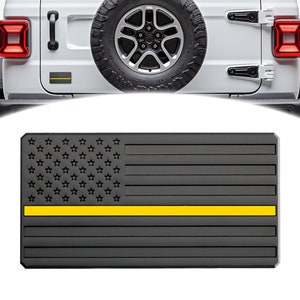 Thin Gold Line - 911 Dispatcher Gift - Matte Black American Flag Emblem - 3D Car and Truck Decal Accessory