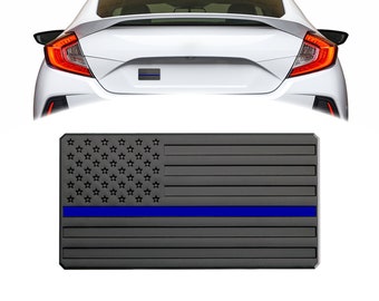 Thin Blue Line American Flag Emblem - Police Gifts - Vehicle Accessory - 5"L x 2.5"W