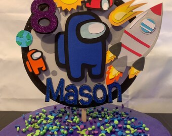 Cupcake Toppers for Party Decorations Happy Birthday Banner Among Us Party Supplies Cake Topper Game Among Sus Crewman Birthday Party Supply Set for Kids with 24pcs Balloons