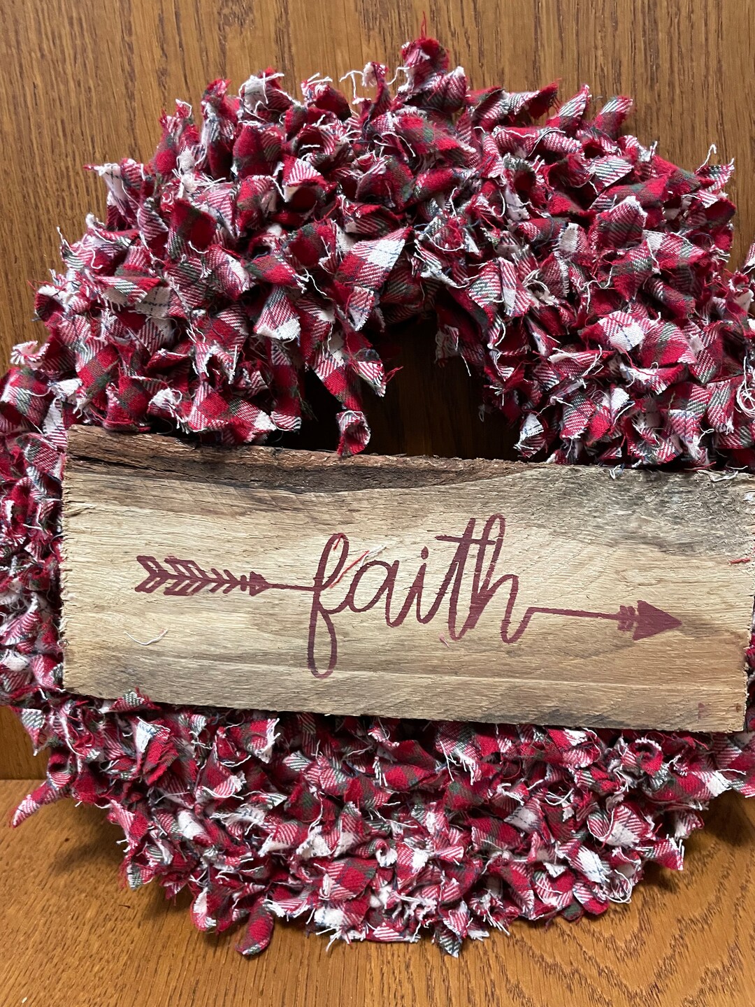 Faith Rag Handmade Plaid Rag Wreath, With Homemade Wood Sign Faith. Add to Your ...