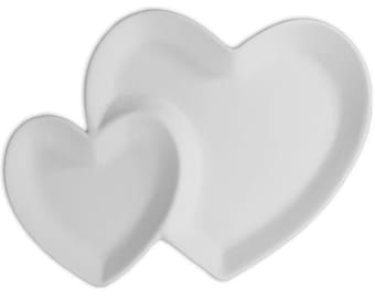 Ready To Paint Ceramic - Double Heart Dish