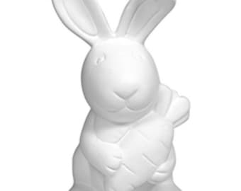 Unpainted bisque cermic, ready to paint Silly Bunny. Can be painted with acrylics or glazed and put into a kiln.