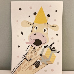 Geburtstagskarte für Kinder als Einladung Giraffe Postkarte Grußkarte Geschenkkarte Illustration