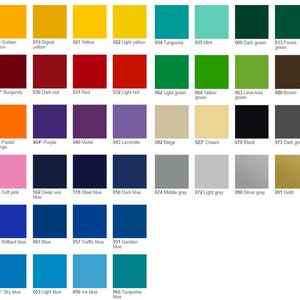 May include: A color chart with 96 different colors, numbered and labeled with their names. The colors are arranged in rows and columns, with a variety of shades and hues.