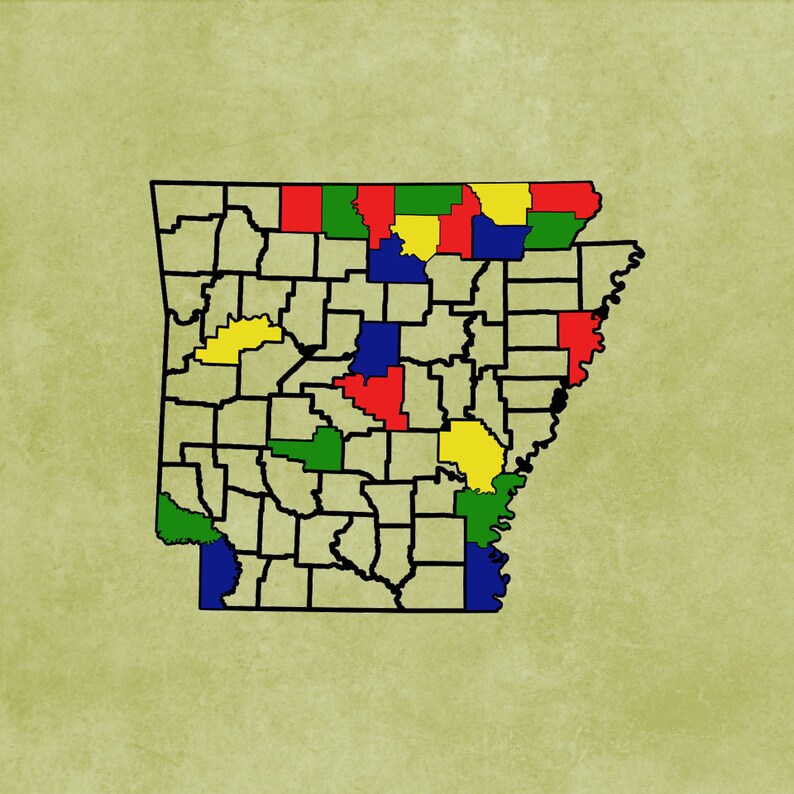 Arkansas County Map Adventure Tracker 13.2 X 11.5 Etsy