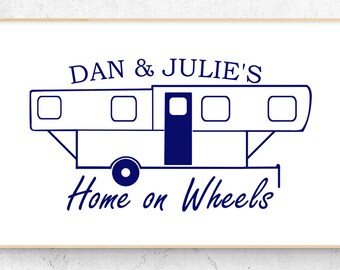 Folding Camper Personalized Home on Wheels Vinyl Decal (6" x 3.2") Similar to a Trailmanor