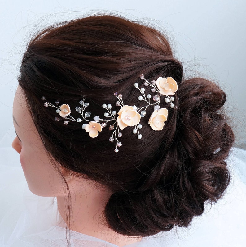 Bridal hair pieceWedding hair vine pearlsFlower Bridal Etsy