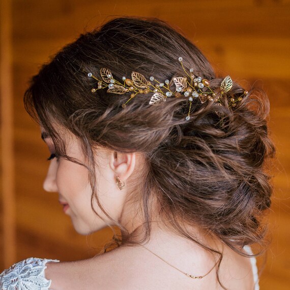 Bridal Hair Vine Wedding hair vine Gold leaf hair vine Long Etsy