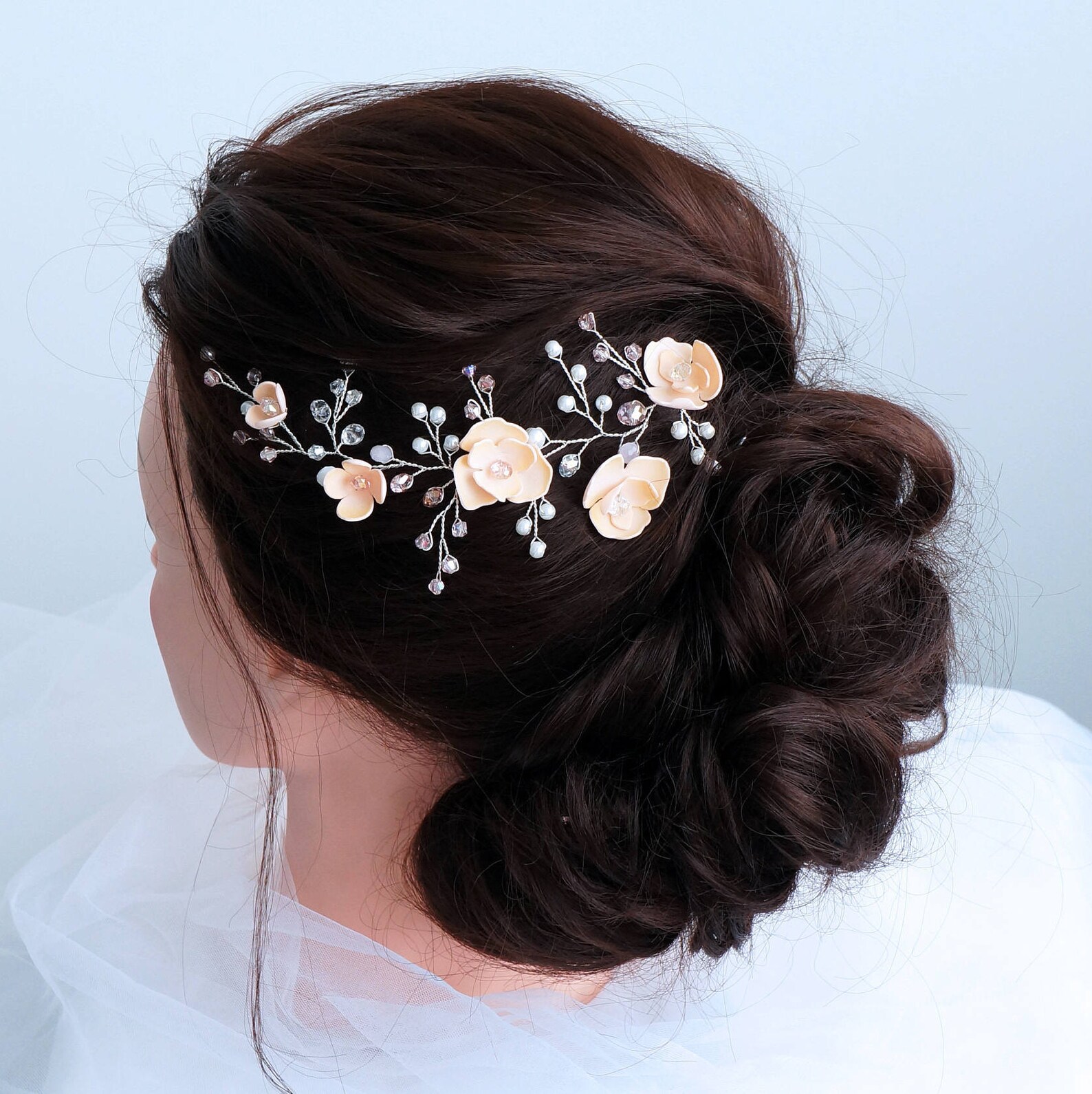 Bridal hair pieceWedding hair vine pearlsFlower Bridal Etsy