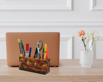 Porte-crayon en bois, porte-crayon fait main, porte-crayon de bureau, porte-crayon de couleur pour enfants, porte-crayon rustique, organisateur