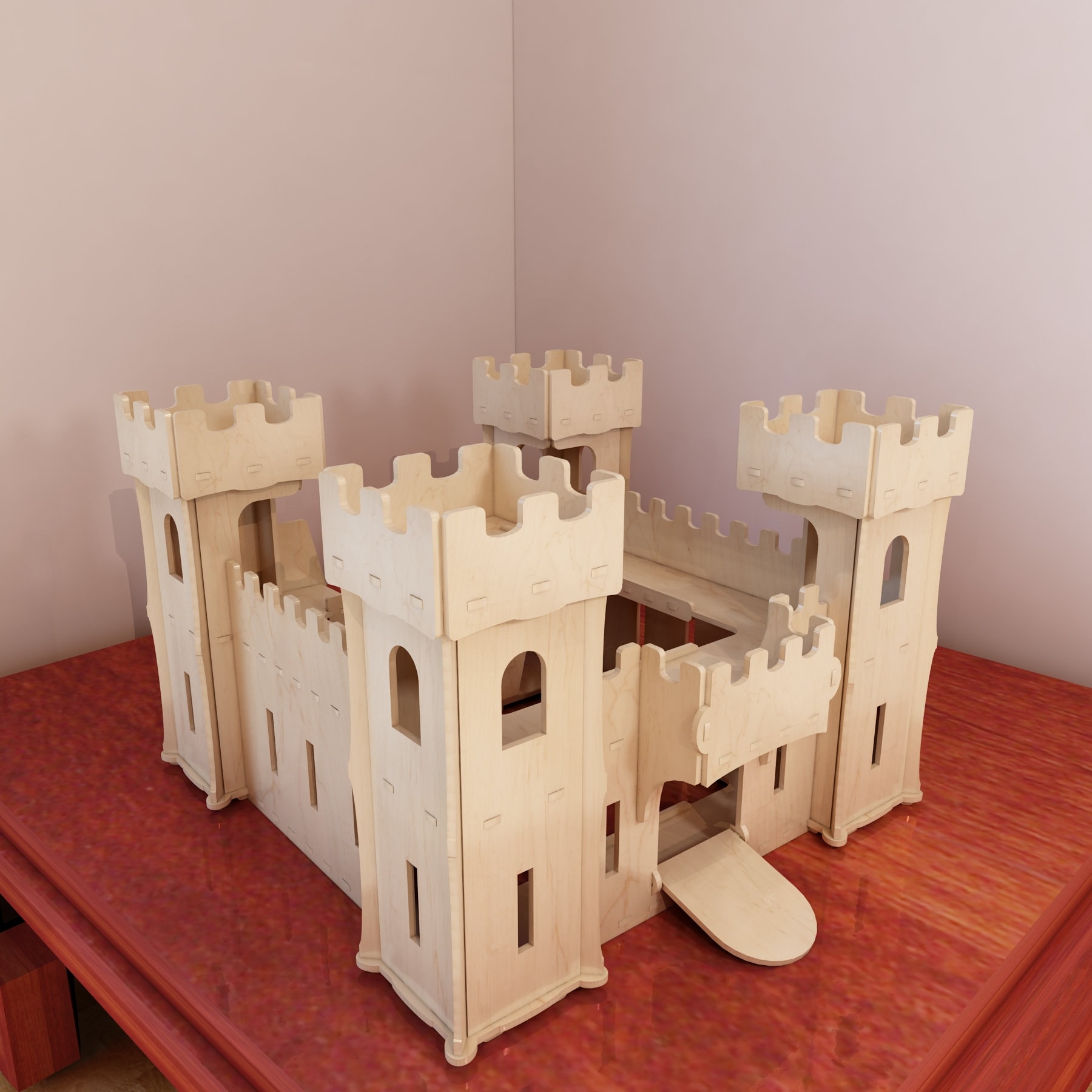 Beautiful wooden Castle toy plans. Pattern vector model for