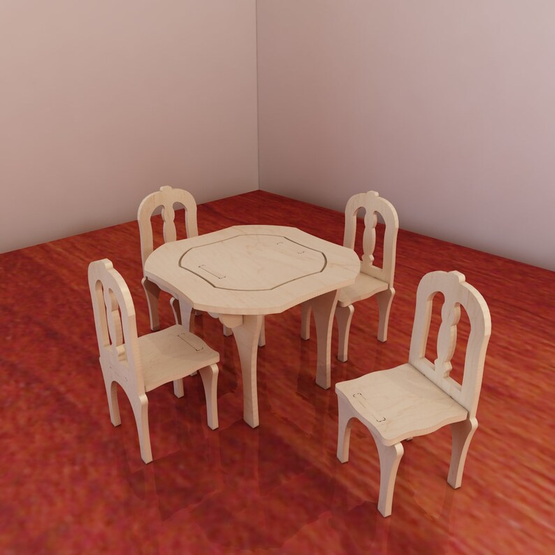 Table And Chairs For Barbie Vector Model For Cnc Router And Laser Cutting 1 6 Scale Barbie Size Furniture Cnc Plans Plywood 3 4 5 6mm