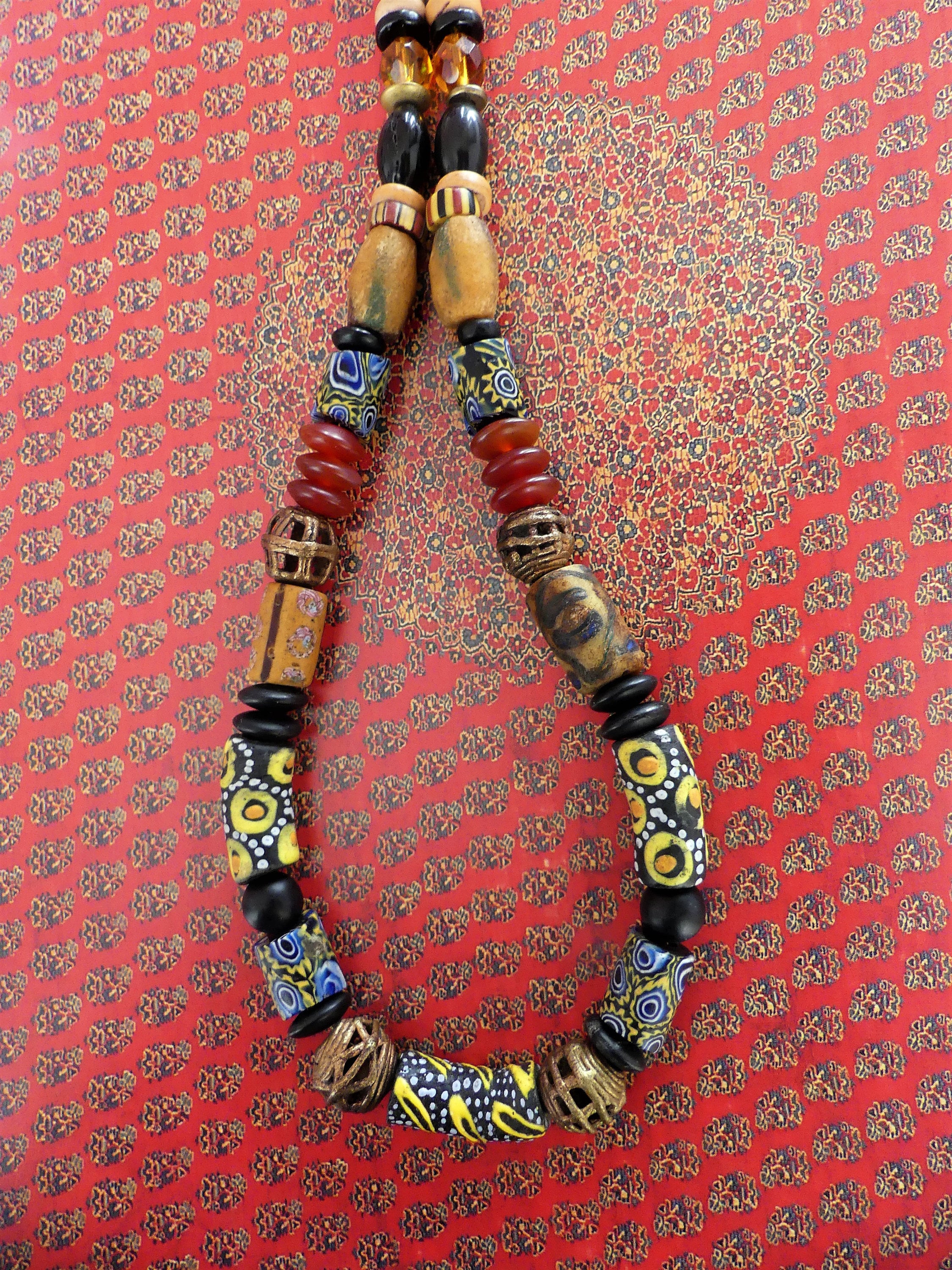Collier Perles Africaines Vénitiennes - Verre Et Pumtek, Style Art Mix, Occasion