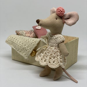 Crochet dress of fine ecru cotton yarn for Maileg Mouse of 9- 10 and 12 -13 cm tall