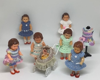 Cute crocheted dresses for Ari doll of 7.5 cm