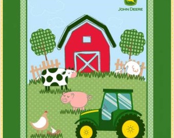 Its a Kit!! John Deere Baby Quilt Kit Cuddle/Minky Backed Panel Quilt Baby Shower Gift Sewing Baby Blanket Project, Beginner  Simple Quick