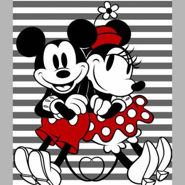 Panel-Disney Mickey & Minnie Stripe for baby quilt, blanket, toddler quilt or Disney Décor