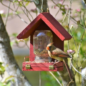 These Bird Feeders work Easy to Fill, Easy to Clean Feed the birds with this handcrafted Mason Jar time tested bird feeder image 2