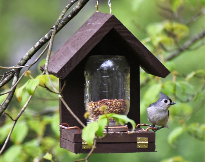 Featured listing image: These Bird Feeders work! Easy to Fill, Easy to Clean - Feed the birds with this handcrafted Mason Jar time tested bird feeder!