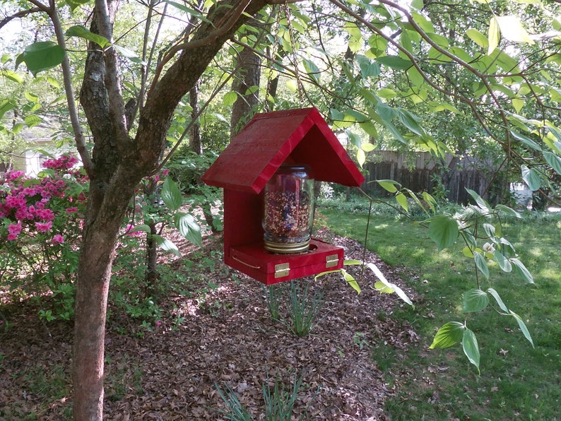 These Bird Feeders work Easy to Fill, Easy to Clean Feed the birds with this handcrafted Mason Jar time tested bird feeder image 5