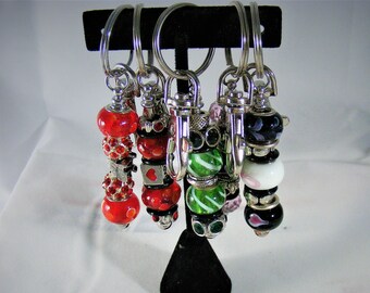 Silver Pandora Style Beaded Keychains - Several Styles -Breast Cancer Awareness - Loven - Anniversary - Luck - St. Pats - Interchangeable -