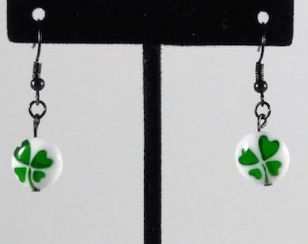 Lucky Four Leaf Clover Glass Bead Earrings
