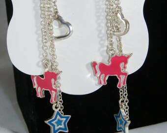 Heart, Unicorn, & Star Cluster Dangle Earrings