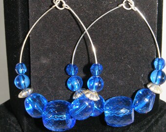Silver & Royal Blue Beaded Earrings