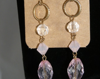 Pink Beaded Dangle Earrings with Gold Accents