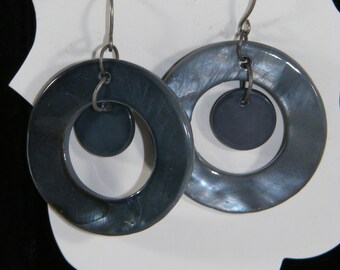 Round Blue-Gray or Ivory Shell Earrings
