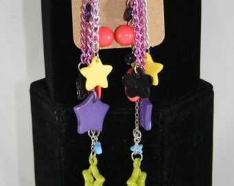 Chunky Recycled Geometric Shape Multi-colored Cluster Earrings