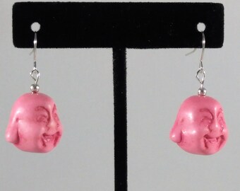 Small Stone Bead Laughing Buddha Head Earrings
