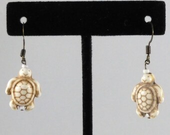 Small Ivory Colored Glass Bead Sea Turtle Earrings