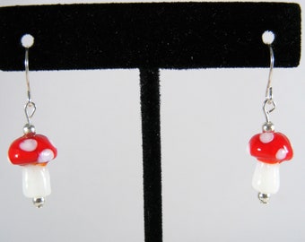 Super Cute Glass Red and White Mushroom Dangle Earrings - Super Mario Bros