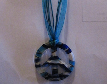 Glass Peace Sign Pendant w/ Color Coordinated 16" Ribbon Necklace