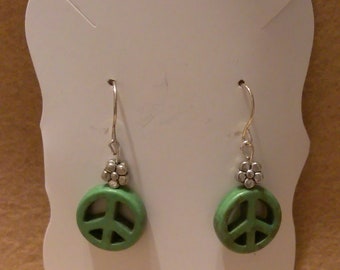 Dyed Stone Peace Sign Drop Earrings Mulitple Colors & Styles Available -  Customizable