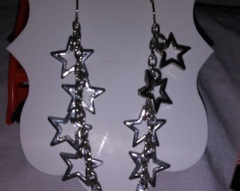 Silver Star Chain Dangle Earrings
