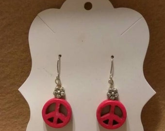Dyed Stone Peace Sign Drop Earrings Mulitple Colors & Styles Available -  Customizable