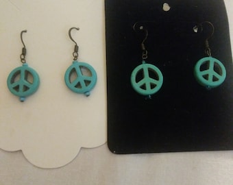 Turquoise Dyed Stone Peace Sign Drop Earrings - Many Styles To Choose From