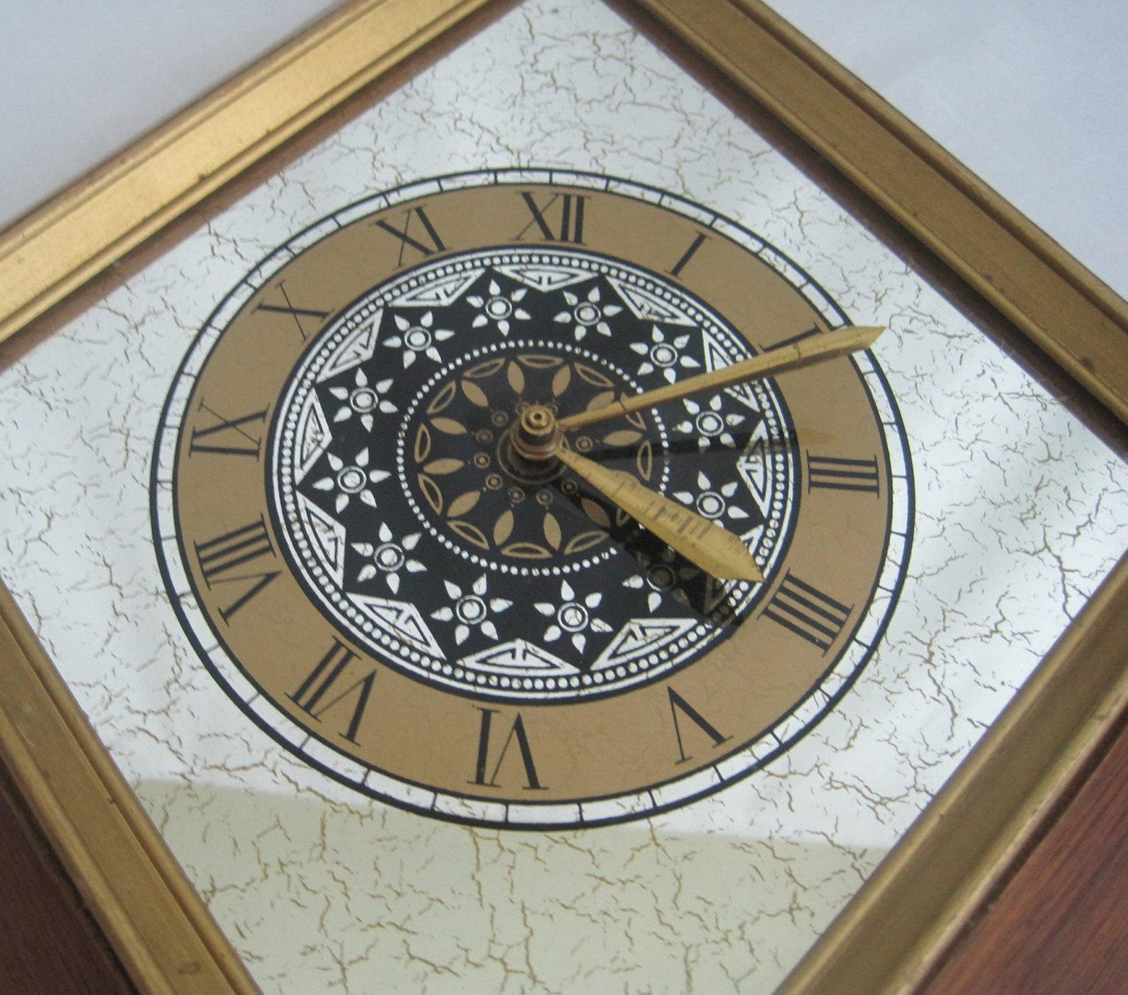 Vintage MCM Wall Clock Wood Diamond Shape Black Gold Mirror Etsy
