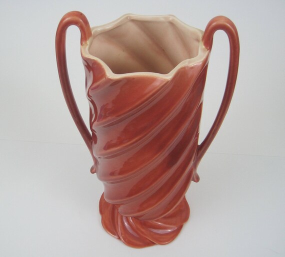 Red Wing Pottery Swirl Vase With Handles In A Cinnamon Glaze Etsy