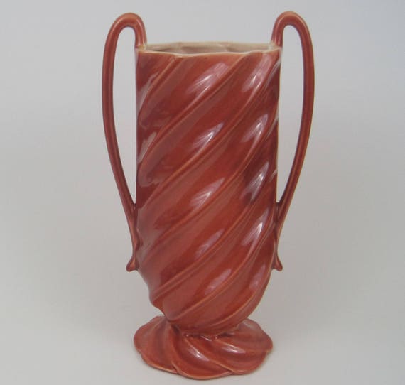 Red Wing Pottery Swirl Vase With Handles In A Cinnamon Glaze Etsy