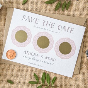 CUSTOM Scratch Off Card Save the Date Invite Personalised Wedding Invitation Doily Tea Party Rustic Shabby Chic Boho Blush image 2