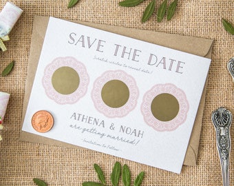 SAMPLE | Scratch Off Card | Save the Date Invite | Wedding Invitation | Doily | Tea Party | Rustic | Shabby Chic | Boho | Blush Pink