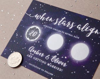 CUSTOM | Scratch Off Card | Save the Date Invite | Personalise Invitation | Celestial | Barn Outdoor Wedding | Starry Night Sky | Moon Stars