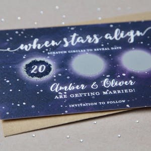 SAMPLE Scratch Off Card Save the Date Invite Celestial Country Outdoor Wedding Starry Night Sky When Stars Align image 4