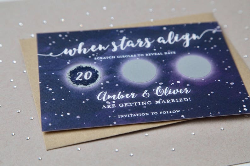 SAMPLE Scratch Off Card Save the Date Invite Celestial Country Outdoor Wedding Starry Night Sky When Stars Align image 4